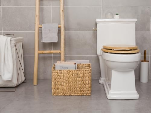 StorageWorks Hand-Woven Divided Magazine Basket, Rattan Magazine Holder, Natural Wicker Magazine Rack for Bathroom, Office, Water Hyacinth, 1 Pack - Image 5