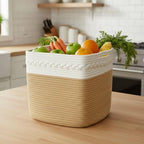 danpinera 3-Pack Cube Storage Bins, 13"x13" Cotton Rope Woven Baskets for Organizing, Square Storage Baskets for Shelves, Books, Towels, Clothes, Toys, White & Khaki - Image 5