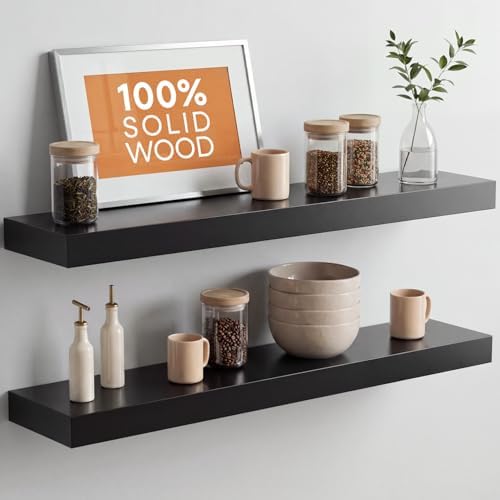 Homeforia 30 Inch Floating Shelves, High-End Solid Pine Wood, Set of 3 by Homeforia