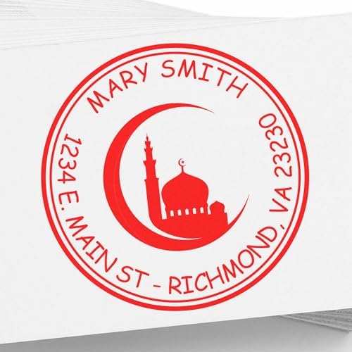 Custom Address Stamp - Personalized Ancient Crescent Design, Pre-Inked Round Stamp 1-5/8, Ideal for Islamic Bookstore Owners, Available in 5 Ink Colors - Personalized Address Stamp - Image 4