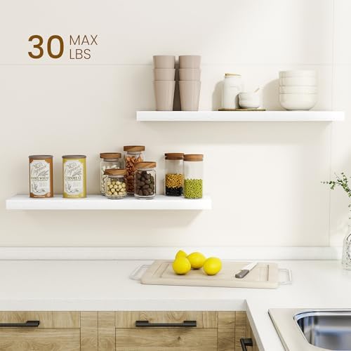 Dreamland 30Inch Floating Shelves for Wall, Rustic Wooden White Floating Shelves for Bathroom|Bedroom|Kitchen, Deep Wall Mounted Book Shelf, Wood Storage Display Shelf for Home Decor, Set of 2 - Image 2