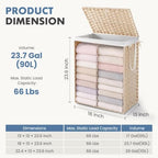 DUMOS Laundry Basket with Lid, 90L Wicker Laundry Hampers, Summer Sand - Image 5