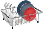 SANNO Large Expandable Dish Drying Rack Sink Dish Rack in Sink or On Counter, Dish Drainer Rustproof Stainless Steel with White Utensil Silverware Storage Holders - Image 5