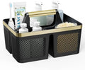 BYUNER Shower Caddy Dorm Men: Plastic Bathroom Caddy Organizer with Handle and Holes, Bath Caddy for College Dorm, Portable Shower Basket Tote for Toiletry, Travel, GYM, Camp Essentials Black/Gold by MakesYourHomeMoreOrganized