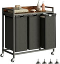 Herture Laundry Hamper with Shelf, Laundry Basket 3 Section, Laundry Sorter with Pull-Out Removable Large Bags and Movable Wheels, Metal Frame, 3 x 15.87 Gallons (60L), Rustic Brown + Black PF04XLY by Herture