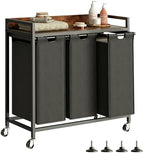 Herture Laundry Hamper with Shelf, Laundry Basket 3 Section, Laundry Sorter with Pull-Out Removable Large Bags and Movable Wheels, Metal Frame, 3 x 15.87 Gallons (60L), Rustic Brown + Black PF04XLY by Herture