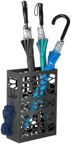 ZENFUN Rectangle Metal Umbrella Stand with 2 Hooks, Entryway Umbrella Holder & Walking Cane Storage, Umbrella Organizer Freestanding for Home, Office, Hotel, Black - Image 4