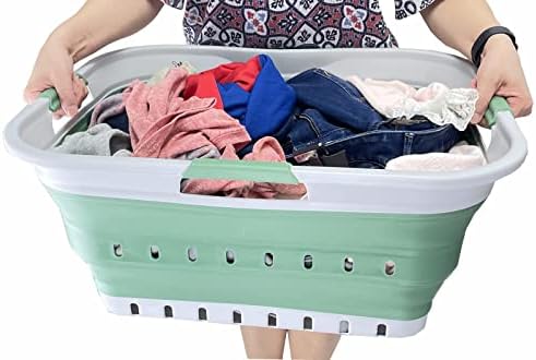 SAMMART 42L (11 gallon) Collapsible Plastic Laundry Basket - Foldable Pop Up Storage Container/Organizer - Portable Basket - Space Saving Hamper/Basket (Grey/Dark Sea Green (Set of 2)) - Image 7
