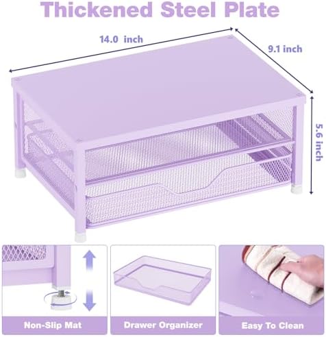 OPNICE Computer Monitor Stand Riser, Desk Organizer with Drawer, Printer & Laptop Stand, Office Desk Accessories & Workspace Desktop Organizers Storage for Office Supplies(Purple) - Image 2