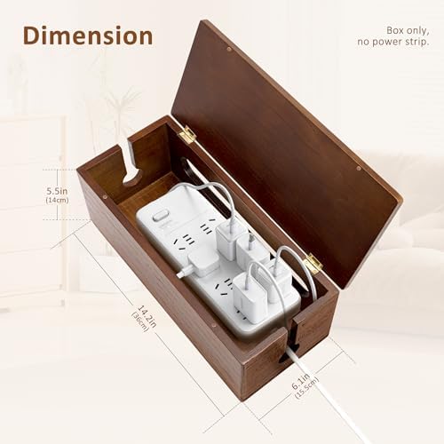 Large Wooden Cable Management Box, Power Strip Cord Organizer Box - Image 2