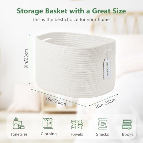 ECDYQXVU 15x10x9 Inch Woven Cotton Rope Storage Basket, 2 Pack - Image 3