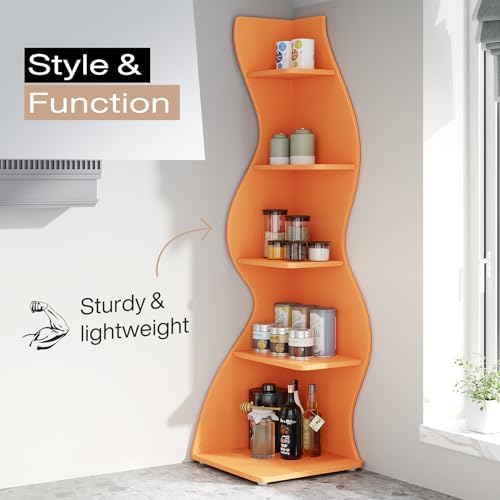 Tribesigns Corner Shelf, Modern 5-Tier Wall Corner Bookshelf, Stylish Corner Small Bookcase Storage Rack Plant Stand with Unique Shape for Living Room, Home Office (Orange, 1PC) - Image 6