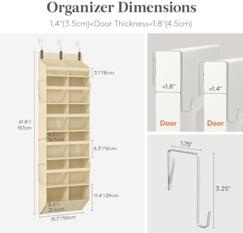 Lifewit 1 Pack Over the Door Organizer, 12 Section Hanging Storage, Beige - Image 2