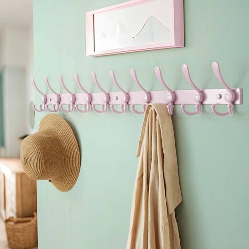 Dseap Coat Rack Wall Mount 37 Inch, Heavy Duty 12-Gauge Base vs Flimsy 1mm, Double-Thick Solid Anti-Snap Hooks, 16” Stud-Mount, Stainless Steel 10-Hook Hanger for Closet Entryway, Pink - Image 4