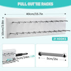 Pull Out Tie Rack for Closet, Wood Sliding Belt Rack with 21 Tie Hanger - Image 3