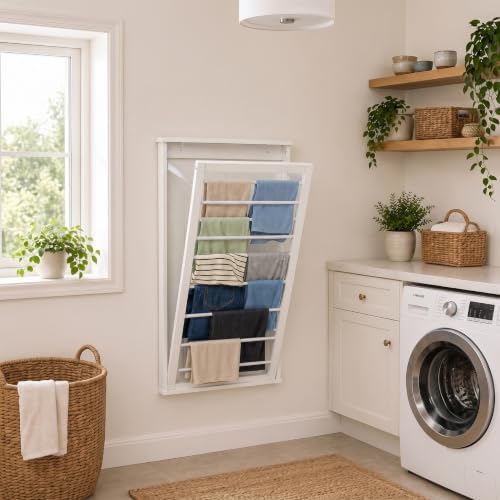 Honey-Can-Do Wall-Mount Wooden Clothes Drying Rack, 30 lb, White - Image 2