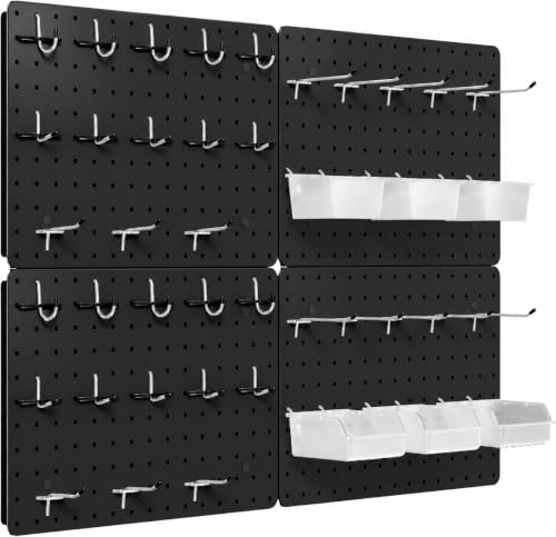 Pegboard Organizer Kit, 4 Pack 12 x 16 in Metal Panels with 6 Bins, Black by PHXGrove