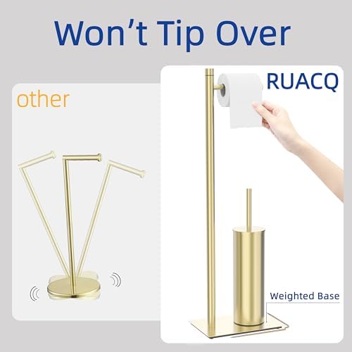 RUACQ Toilet Paper Holder Stand with Toilet Brush & Holder Set, Gold - Image 6