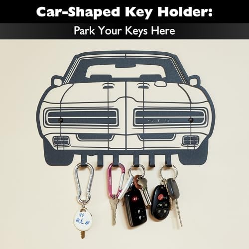 MOOH Car Key Holder for Wall - Metal Automotive Key Holder with 6 Hooks - Unique Car Gift for Men, Women, Car Lovers & Enthusiasts - Cool Man Cave Decor (Pontiac GTO 1969, Black) - Image 2