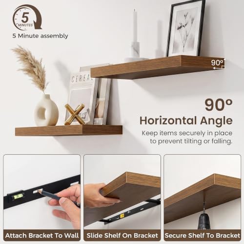 24 Inch Floating Shelves for Wall 2 Pack, Wood Wall Bathroom Shelves - Image 6