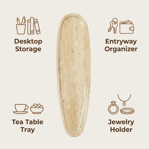 Natural Marble Travertine Vanity Tray, 16.6"x4.6", Beige - Image 3
