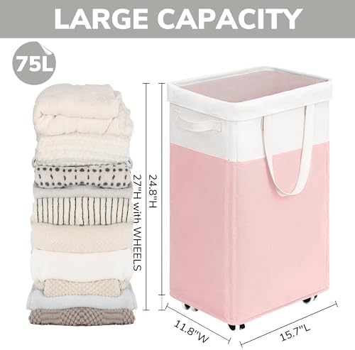 Goodpick 2-Pack Laundry Hamper with Wheels, Dorm Essentials for Girls,75L - Image 4