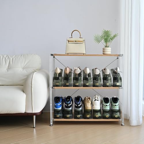 20 Pack Shoe Slots Organizer Adjustable Level Shoe Stacker Holder Storage Space Saving Sneakers Display Tray Rack for Closet (Green Transparent, 20 Pack) - Image 5