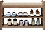 Entryway Shoe Rack Bench with Comfy Cushion, 28" Bamboo Storage Stool, 3-Tier Wooden Shoe Rack for Living Room Bedroom Hallway, Walnut Color by VisittheLeftgif