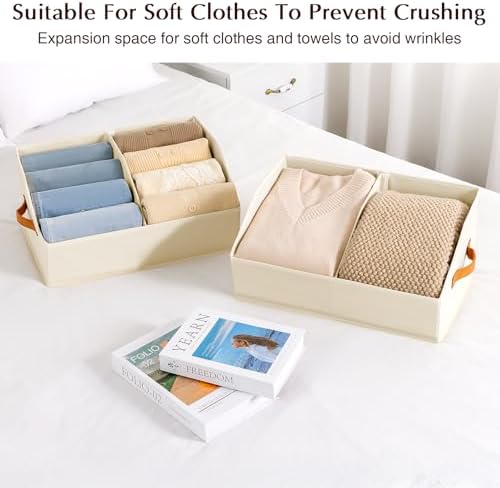 Homsorout Closet Organizers and Storage Bins - 6 Pack Collapsible Divided Trapezoidal Cube Storage Bins Baskets with Orange Handle for Organizing Clothes Blankets, Toys, Books, Towels(Beige) - Image 5
