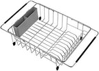 SANNO Large Expandable Dish Drying Rack Over Sink Dish Rack with Utensil Silverware Storage Holder Over The Sink Adjustable Arms Dish Drying Drainer,Stainless Steel, in Sink or On Counter by SANNO