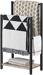 HOOBRO Freestanding Towel Rack, 2 Tier Blanket Ladder Holder for Bathroom, 16.5" L x 9.4" W x 31.5" H, Blanket Rack, Industrial Drying and Display Rack with Shelf, Metal, Greige and Black BG02LB01 - Image 6