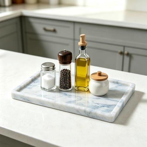 Natural Marble Bathroom Tray, 12"x8" Stone Vanity Decorative Counter Trays - Image 5