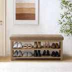 Zihanhome Shoe Rack Bench with Cushion, 2 Tier Solid Wood Storage Bench, Mid-Century Modern Shoe Bench for Entryway, Hallway, Closet, Front Door Entrance, Foyer (Brown, 46.5") by Zihanhome