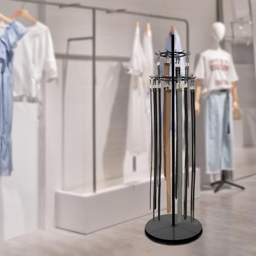 Rotating Tie Rack,Free Standing Belt Display Shelf with Adjustable Feet,66.1in High Metal Scarf Hanger Stand Retail Display Racks for Clothing Store (Black) - Image 3