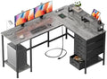 Korfile 59 inch L Shaped Computer Desk with Power Outlets, Grey by Korfile