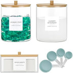 3 Pack Glass Jars and Acrylic Dryer Sheet Holder, Laundry Pods Container with Bamboo Lid and Measuring Cups for Laundry Room Organization, Powder Detergent Containers by TIPGO