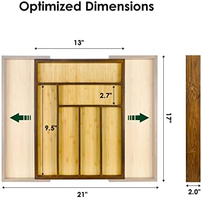 Bamboo drawer organizer, utensil holder, silverware organizer, and adjustable cutlery tray with drawer dividers, for kitchen, office desk, and bathroom storage (Vintage Brown) - Image 5