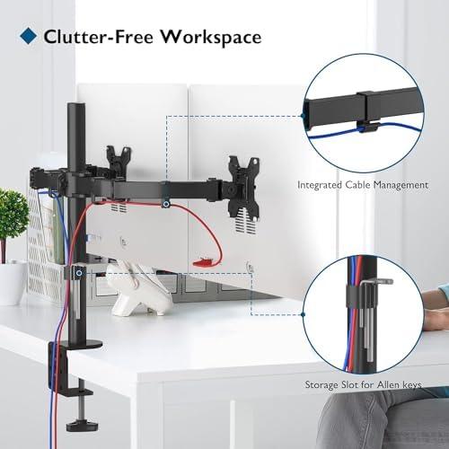 BONTEC Dual Monitor Desk Mount, 13-27 Inch, 22lbs, VESA 75x75/100x100,Black - Image 4