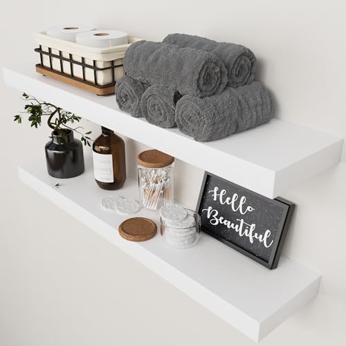 Solid Wood Floating Shelves for Wall 30 Inches Long, White Wooden Shelf by BAOBABWORKSHOP