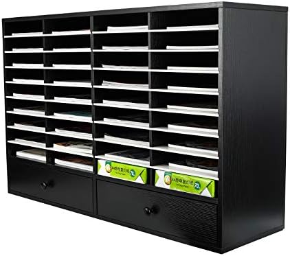 PAG-Mass Mail Sorter Organizer, Wood Literature Organizer, Student Mailbox for Classroom, Desktop Bill Paper Organizer for Office Home School, 38 Compartments, Black&White by PAG