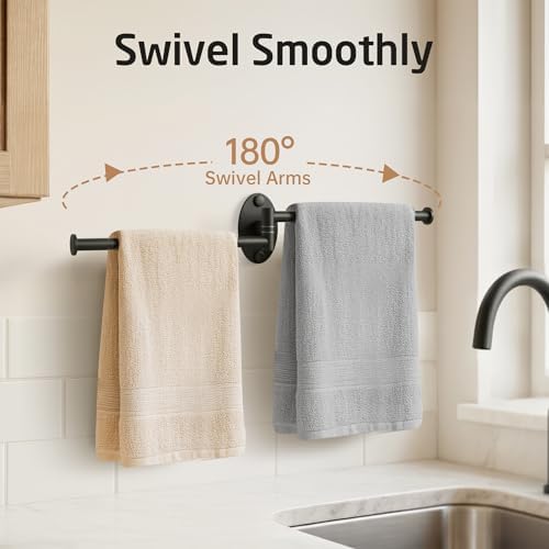 KES Swivel Towel Bar 9-Inch, for Kitchen and Bathroom, Black, Wall Mount - Image 6
