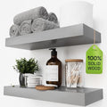 Solid Wood Floating Shelves for Wall 16 Inch Grey, Wooden Bathroom Shelf by BAOBABWORKSHOP