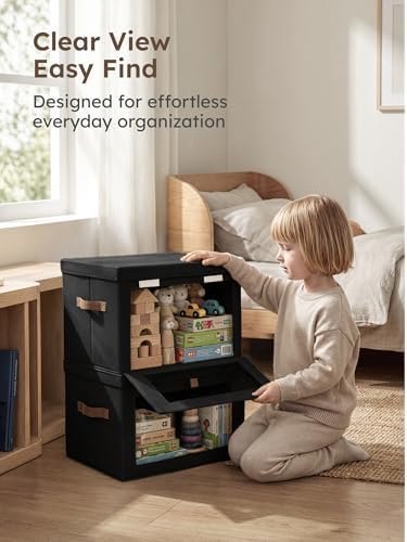 Homsorout Medium Fabric Storage Bins - Closet Shelf Organizer with Open Window, 5 Pack Closet Baskets for Shelves, Stackable Decorative Boxes for Home, Dorm, Black, 13.7" x 9.8” x 9.8" - Image 3
