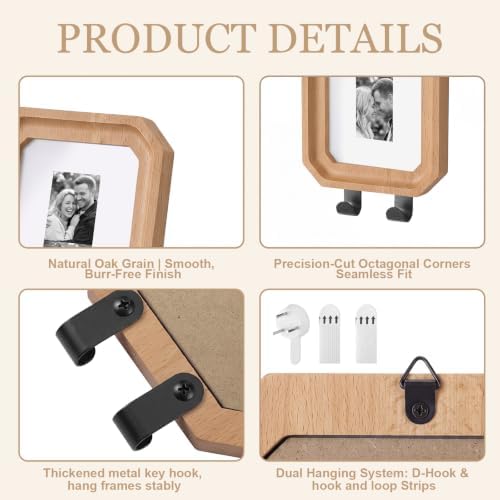Marsui 2 Set Solid Oak Photobooth Strip Frame with Key Hooks Wall-mounted Photo Frame Fits 1.5 x 8 Inch Photo Strips, for Home Wall Wedding Graduation Decor - Image 3