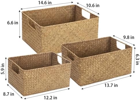 YANGQIHOME Wicker Baskets, [Set of 3] Woven Baskets for Storage, Seagrass Storage Baskets for Organizing with Built-in Handles, Open Storage Bins, Multisize, Natural - Image 2