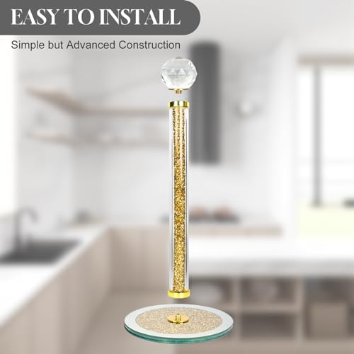 Paper Towel Holder Stand,Gold Countertop Paper Towel Roll Dispenser Holders with Round Base, Tissue Countert Filled with Crystal Sparkly Crushed Diamonds House Decor for Kitchen Bathroom，Heavy Weight - Image 5