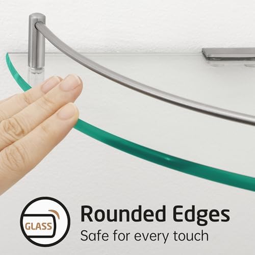 KES Glass Corner Shelf with Hooks 18/8 Stainless Steel, Tempered Glass Bathroom Corner Shelf with Rail, Shower Glass Shelf 3 Pack Wall Mounted, Brushed Finish, BGS2101A-2-P3 - Image 6