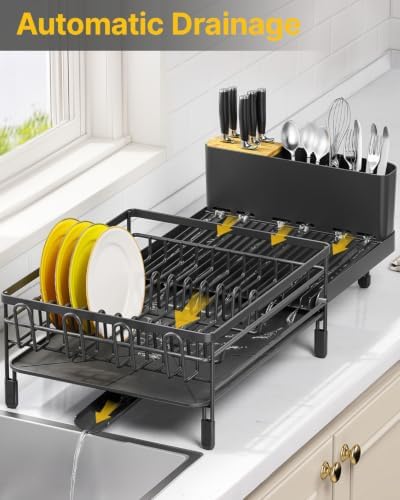 TOOLF Extendable Dish Drying Rack for Kitchen Counter, Black - Image 5