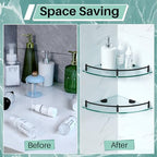 Crowye 4 Pcs Corner Shower Shelf 2-tier Glass Corner Shelf Stainless Steel Wall Mounted Bathroom Organizer for Storing Shower Gel Shampoo Brush, 9.25 Inches (Black) - Image 3