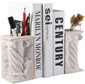 Roman Column Book Ends Decorative, 4-in-1 Heavy Duty Marble Bookend for Shelves, Unique Pen Holder & Mini Flower Vase, Classic Greek Statue for Office Home Desk Decor (2PC, Beige) by BCS